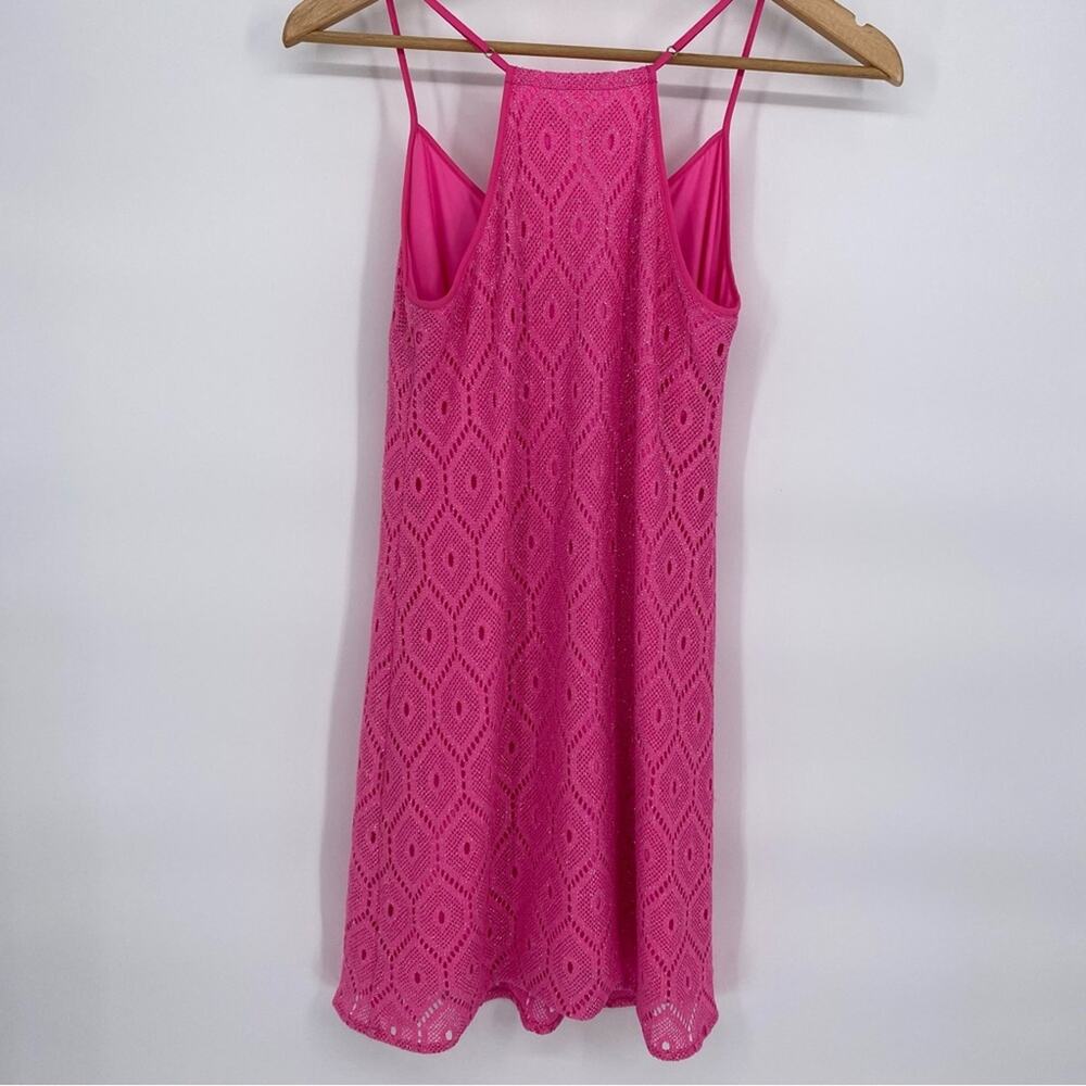 Lilly Pulitzer Dress Dusk Pink Metallic XS Lace Sleeveless Shift Mini Slip Pop - Picture 10 of 11